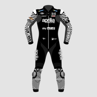 Schwarzer Biker-Anzug Aleix Espargaro Aprilia Test 2023
