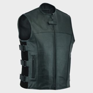 Schwarze Biker-Lederweste im taktischen Stil