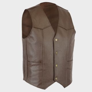Klassische braune Vintage Biker Lederweste im Used-Look