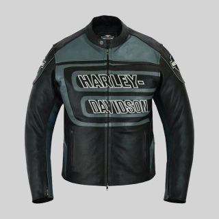 Harley Davidson Herren-Marker-Lederjacke in Schwarz und Grau