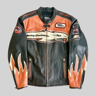Harley Davidson Orange Screaming Eagle Lederjacke