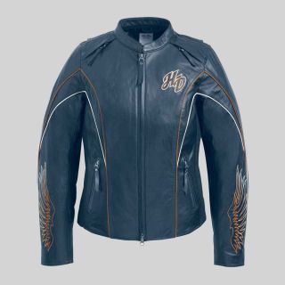 Harley Davidson Juneau bestickte Lederjacke mit Flügelärmeln für Damen