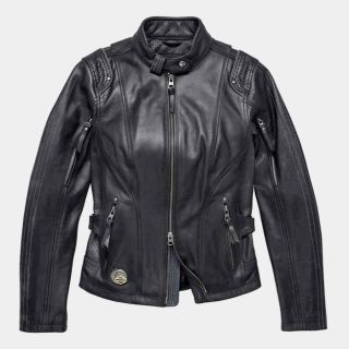Harley Davidson Damen 115. Reflektierende schwarze Lederjacke Sz Petite