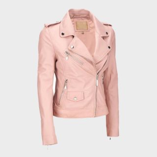 Rosa Biker Style Damenmode Lederjacke