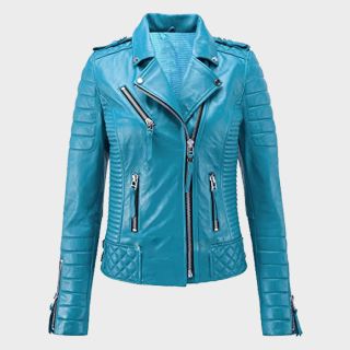 himmelblaue Damenmode Lederjacke