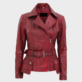 Victoria Damen Rote Leder-Motorradjacke