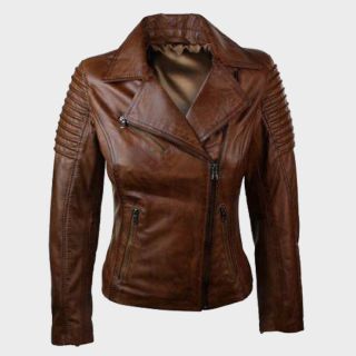 Damen Braune Mode Lederjacke