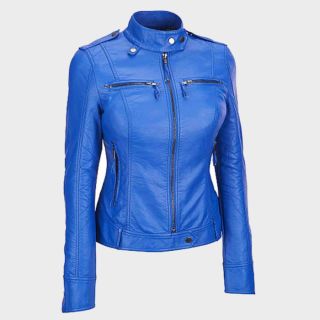 Damen Klassische Blaue Lederjacke