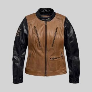 Farbblockierte Lederjacke für Damen