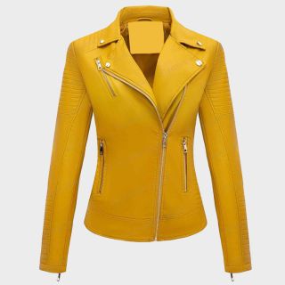 Damen Gelbe Mode Lederjacke